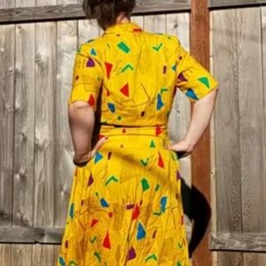 Vintage 80s Magic Schoolbus Yellow Memphis Dress